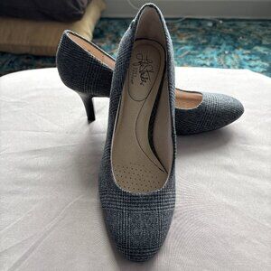 LifeStride Gray Plaid Block Heel Pumps Sz 8M Comfort Office Work